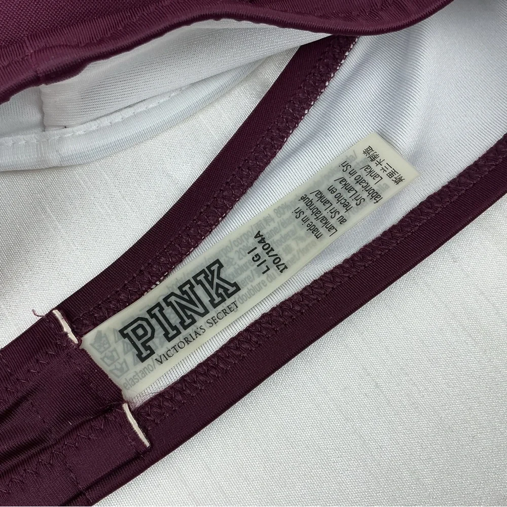 PINK Victoria Secret Plunge Bikini Top Size L Burgundy Halter